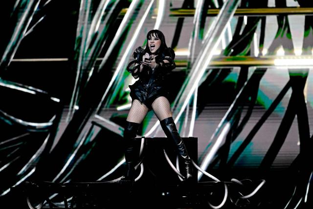 Romanian singer Alexandra Capitanescu, representing Romania with the song 'Choke Me', performs during the second semi-final of the Eurovision Song Contest 2026 (ESC) at Wiener Stadthalle in Vienna, Austria on May 14, 2026. (Photo by Tobias SCHWARZ / AFP)
