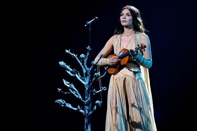Luxembourgish singer-songwriter and violinist Eva Marija, representing Luxembourg with the song 'Mother Nature',  performs during the second semi-final of the Eurovision Song Contest 2026 (ESC) at Wiener Stadthalle in Vienna, Austria on May 14, 2026. (Photo by Tobias SCHWARZ / AFP)
