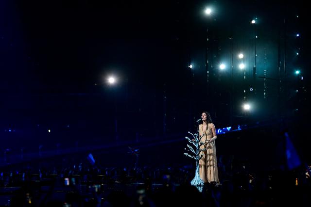 Luxembourgish singer-songwriter and violinist Eva Marija, representing Luxembourg with the song 'Mother Nature',  performs during the second semi-final of the Eurovision Song Contest 2026 (ESC) at Wiener Stadthalle in Vienna, Austria on May 14, 2026. (Photo by Tobias SCHWARZ / AFP)