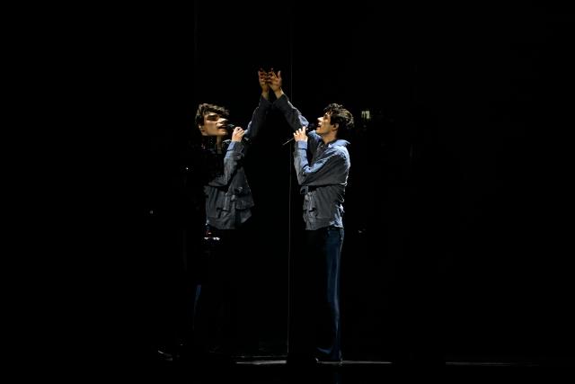 Czech singer Daniel Zizka, representing Czech Republic with the song 'Crossroads', performs during the second semi-final of the Eurovision Song Contest 2026 (ESC) at Wiener Stadthalle in Vienna, Austria on May 14, 2026. (Photo by Tobias SCHWARZ / AFP)
