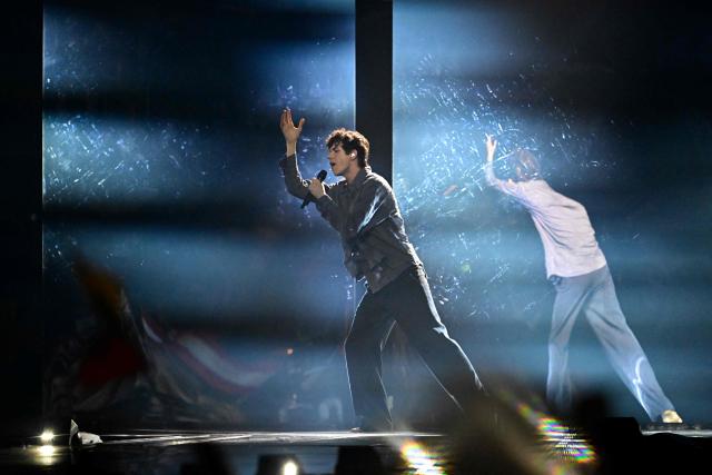 Czech singer Daniel Zizka, representing Czech Republic with the song 'Crossroads', performs during the second semi-final of the Eurovision Song Contest 2026 (ESC) at Wiener Stadthalle in Vienna, Austria on May 14, 2026. (Photo by Tobias SCHWARZ / AFP)