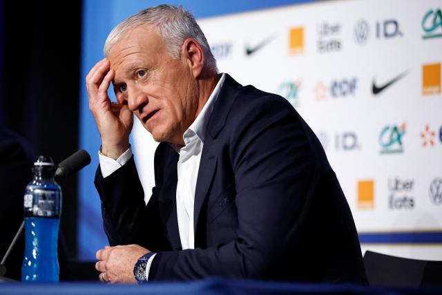 France's football team head-coach Didier Deschamps reacts as he addresses the media during a press conference after unveiling his 26-man squad for the World Cup 2026 football tournament in Boulogne-Billancourt, outside Paris on May 14, 2026. (Photo by SIMON WOHLFAHRT / AFP)