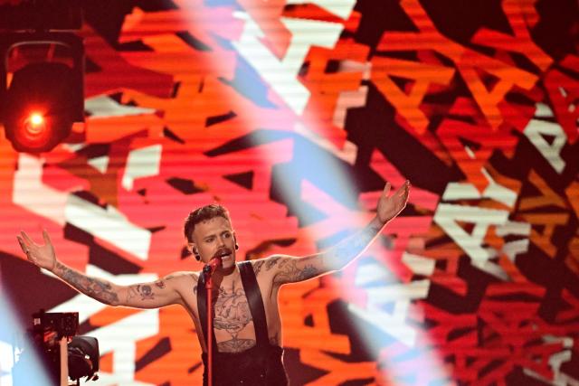Norwegian singer Jonas Lovv, representing Norway with the song 'Ya Ya Ya', performs during the second semi-final of the Eurovision Song Contest 2026 (ESC) at Wiener Stadthalle in Vienna, Austria on May 14, 2026. (Photo by Tobias SCHWARZ / AFP)