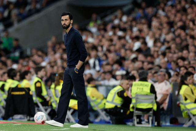 Real Madrid's Spanish coach Alvaro Arbeloa is pictured during the Spanish league football match between Real Madrid CF and Real Oviedo at Santiago Bernabeu Stadium in Madrid on May 14, 2026. (Photo by Oscar DEL POZO / AFP)