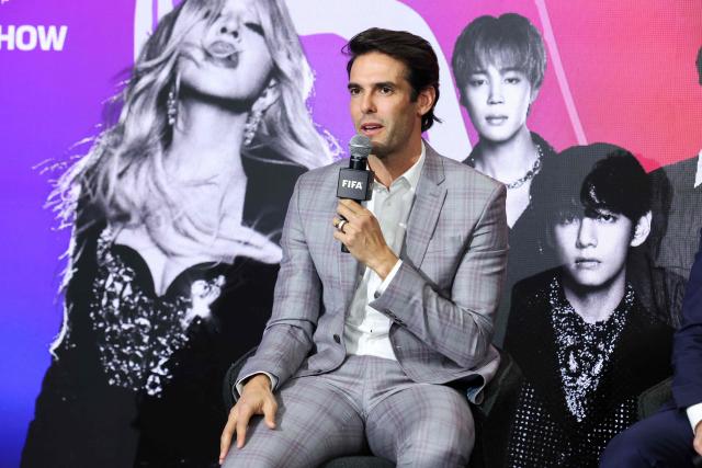 Brazilian former footballer Kaka speaks at the 2026 World Cup halftime show announcement during the Global Citizen and FIFA World Cup panel at the Global Citizen NOW event in New York City on May 14, 2026. (Photo by CHARLY TRIBALLEAU / AFP)