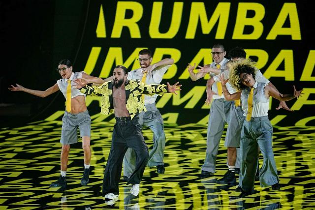 Armenian singer Simon Hovhannisyan aka Simon and representing Armenia with the song 'Paloma Rumba' performs during the second semi-final of the Eurovision Song Contest 2026 (ESC) at Wiener Stadthalle in Vienna, Austria on May 14, 2026. (Photo by GEORG HOCHMUTH / APA / AFP) / Austria OUT