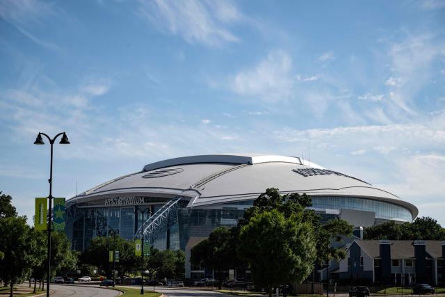 Dallas Stadium (temporarily renamed from AT&T Stadium for the 2026 FIFA World Cup) is seen from the outside in Arlington, Texas, on May 14, 2026. (Photo by RONALDO SCHEMIDT / AFP)