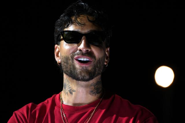Colombian singer Maluma performs on stage during the launch of his new album 'Loco x Volver' in Medellin, Colombia on May 14, 2026. (Photo by Jaime SALDARRIAGA / AFP)