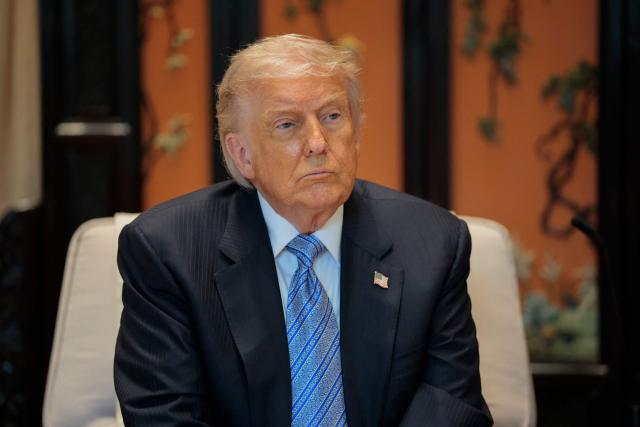 US President Donald Trump looks on during a meeting with China’s President Xi Jinping on the sidelines to their visit to Zhongnanhai Garden in Beijing on May 15, 2026. (Photo by Evan Vucci / POOL / AFP)