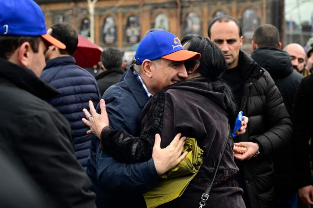 Armenian Prime Minister Nikol Pashinyan meets with people in the town of Gyumri on April 19, 2026. (Photo by KAREN MINASYAN / AFP)