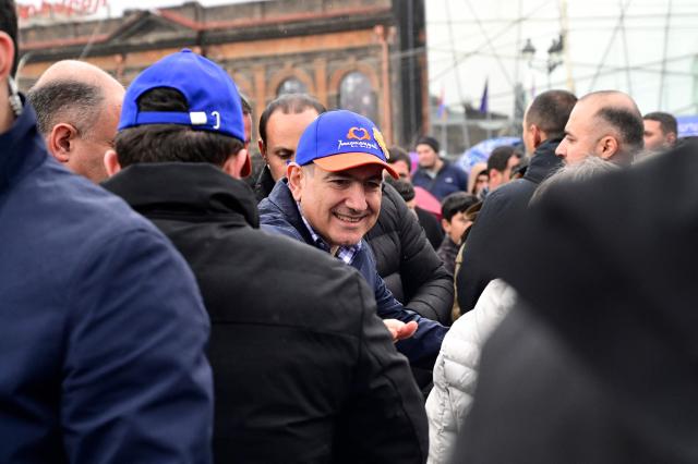 Armenian Prime Minister Nikol Pashinyan meets with people in the town of Gyumri on April 19, 2026. (Photo by KAREN MINASYAN / AFP)
