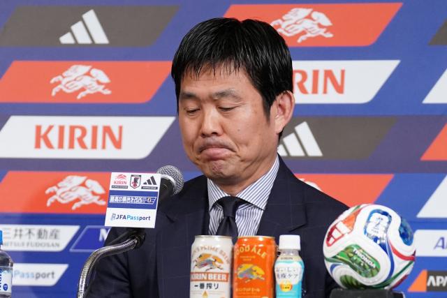 Japan's national football team head coach Hajime Moriyasu reacts as he announces the members of Japan's 2026 World Cup squad during a press conference at a hotel in Tokyo on May 15, 2026. (Photo by Kazuhiro NOGI / AFP)