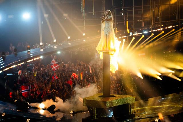 Australian singer Delta Goodrem, representing Australia with the song 'Eclipse', performs during the second semi-final of the Eurovision Song Contest 2026 (ESC) at Wiener Stadthalle in Vienna, Austria on May 14, 2026. (Photo by GEORG HOCHMUTH / APA / AFP) / Austria OUT