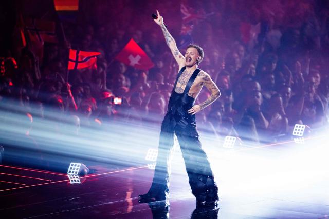 Jonas Norwegian singer Jonas Lovv, representing Norway with the song 'Ya Ya Ya', performs during the second semi-final of the Eurovision Song Contest 2026 (ESC) at Wiener Stadthalle in Vienna, Austria on May 14, 2026. (Photo by GEORG HOCHMUTH / APA / AFP) / Austria OUT