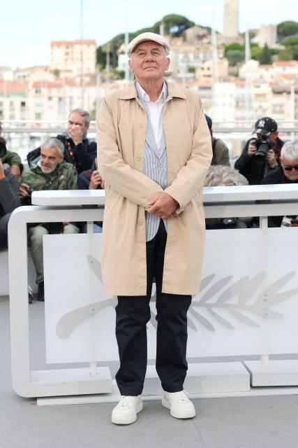 German actor Hanns Zischler poses during a photocall of the film "Fatherland" at the 79th edition of the Cannes Film Festival in Cannes, southern France on May 15, 2026. (Photo by Thibaud MORITZ / AFP)