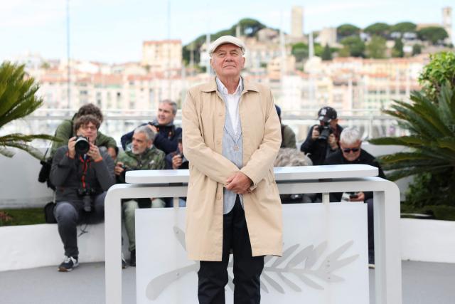 German actor Hanns Zischler poses during a photocall of the film "Fatherland" at the 79th edition of the Cannes Film Festival in Cannes, southern France on May 15, 2026. (Photo by Thibaud MORITZ / AFP)