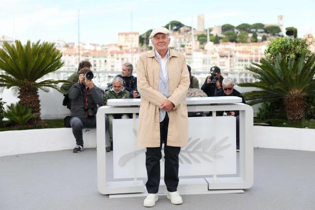 German actor Hanns Zischler poses during a photocall of the film "Fatherland" at the 79th edition of the Cannes Film Festival in Cannes, southern France on May 15, 2026. (Photo by Thibaud MORITZ / AFP)