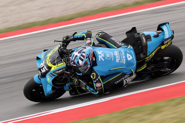 Team Trackhouse Racing MotoGP's Raul Fernandez rides during the first free practice session ahead of the Catalunya Moto GP Grand Prix at the Catalunya racetrack in Montmelo, near Barcelona, on May 15, 2026. (Photo by Lluis GENE / AFP)