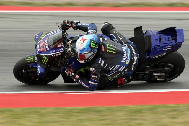 Team Monster Energy Yamaha MotoGP's Alex Rins rides during the first free practice session ahead of the Catalunya Moto GP Grand Prix at the Catalunya racetrack in Montmelo, near Barcelona, on May 15, 2026. (Photo by Lluis GENE / AFP)