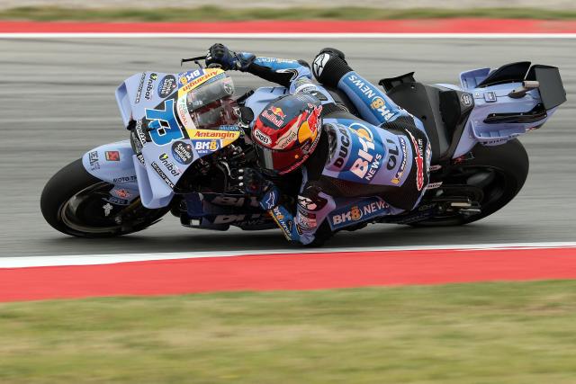 Team Gresini Racing MotoGP's Alex Marquez rides during the first free practice session ahead of the Catalunya Moto GP Grand Prix at the Catalunya racetrack in Montmelo, near Barcelona, on May 15, 2026. (Photo by Lluis GENE / AFP)