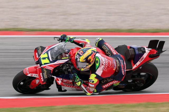 Team LCR Honda IDEMITSU's Diogo Moreira rides during the first free practice session ahead of the Catalunya Moto GP Grand Prix at the Catalunya racetrack in Montmelo, near Barcelona, on May 15, 2026. (Photo by Lluis GENE / AFP)