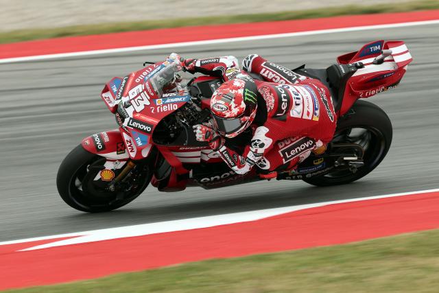 Team Ducati Lenovo Team's Francesco Bagnaia rides during the first free practice session ahead of the Catalunya Moto GP Grand Prix at the Catalunya racetrack in Montmelo, near Barcelona, on May 15, 2026. (Photo by Lluis GENE / AFP)