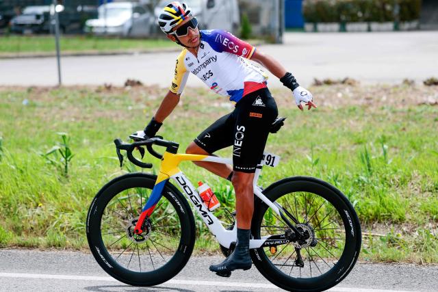 INEOS Grenadiers Colombian rider Egan Bernal rides during the 7th stage of the Giro d'Italia 2026 - Tour of Italy cycling race between Formia and Blockhaus, Italy, on May 15, 2026. (Photo by Luca Bettini / AFP)