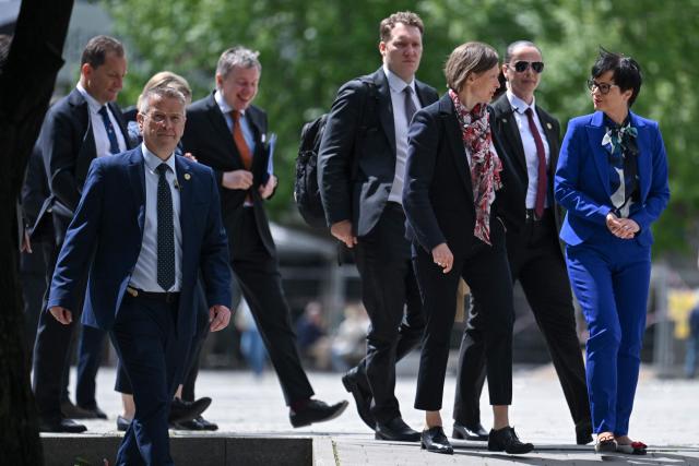 EU Commissioner for Enlargement Marta Kos (R) arrives to meet Kosovo's Prime Minister in Pristina on May 15, 2026. (Photo by Armend NIMANI / AFP)
