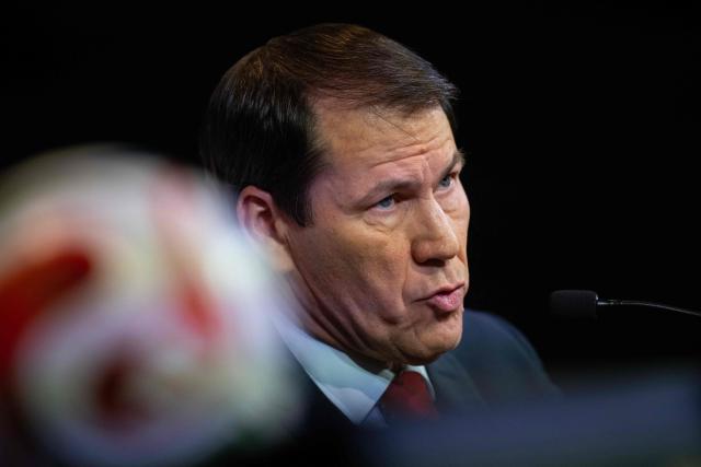 Belgium’s football team French head coach Rudi Garcia addresses the media during a press conference to unveil his squad for the World Cup 2026 football tournament, at the Proximus base camp in Tubize on May 15, 2026. (Photo by JOHN THYS / AFP)