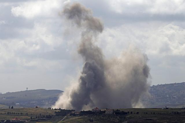 Smoke rises from the site of an Israeli airstrike that targeted the southern Lebanese village of Kfar Tibnit on May 15, 2026. Israel and Lebanon opened a second day of talks in Washington on May 15, diplomats said, despite a new flare-up of violence with Israel striking its northern neighbor. (Photo by AFP)