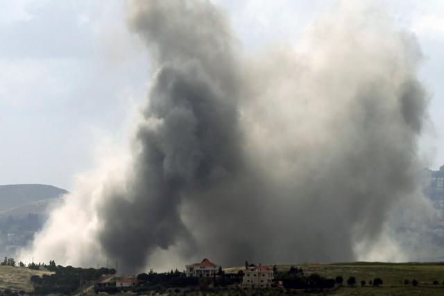 Smoke rises from the site of an Israeli airstrike that targeted the southern Lebanese village of Kfar Tibnit on May 15, 2026. Israel and Lebanon opened a second day of talks in Washington on May 15, diplomats said, despite a new flare-up of violence with Israel striking its northern neighbor. (Photo by AFP)