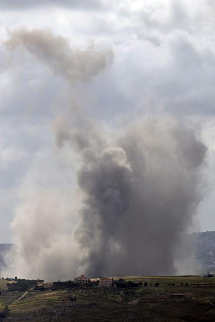 Smoke rises from the site of an Israeli airstrike that targeted the southern Lebanese village of Kfar Tibnit on May 15, 2026. Israel and Lebanon opened a second day of talks in Washington on May 15, diplomats said, despite a new flare-up of violence with Israel striking its northern neighbor. (Photo by AFP)