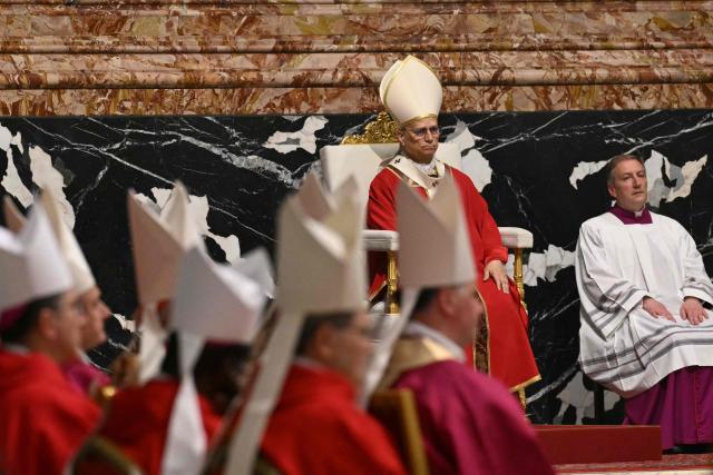 Pope Leo XIV presides over the funeral of late Swiss cardinal Emil Paul Tscherrig at St Peter's basilica in the Vatican on May 15, 2026. (Photo by Andreas SOLARO / AFP)