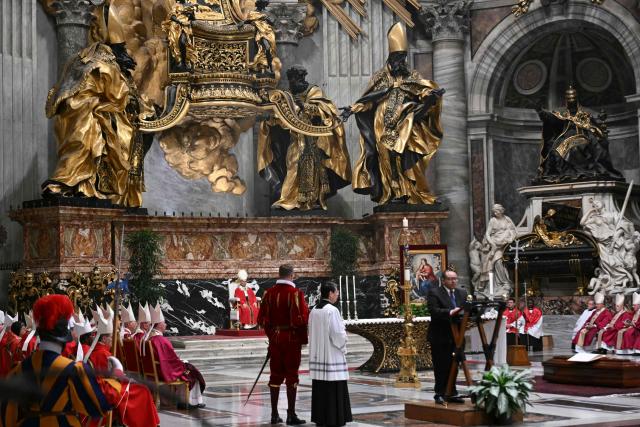 Pope Leo XIV presides over the funeral of late Swiss cardinal Emil Paul Tscherrig at St Peter's basilica in the Vatican on May 15, 2026. (Photo by Andreas SOLARO / AFP)