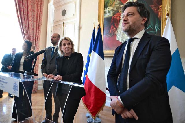 Culture Minister Catherine Pegard delivers a speech alongside Foreign Minister Jean-Noel Barrot and Marseille Mayor Benoit Payan during the labelling of the Palais du Pharo site as "Heritage of Diplomacy" (Patrimoine de la diplomatie) at the Palais du Pharo in Marseille on May 15, 2026. (Photo by Miguel MEDINA / AFP)