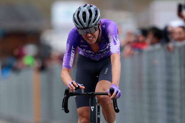 Team Jayco AlUla Australian rider Ben OConnor crosses the finish line of the 7th stage of the Giro d'Italia 2026 - Tour of Italy cycling race between Formia and Blockhaus, Italy, on May 15, 2026. (Photo by Luca Bettini / AFP)