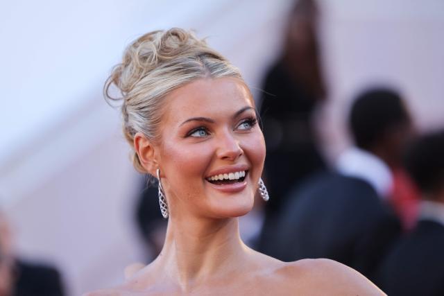 Danish model Victoria Kjaer Theilvig arrives for the screening of the film "Karma" at the 79th edition of the Cannes Film Festival in Cannes, southern France on May 15, 2026. (Photo by Thibaud MORITZ / AFP)