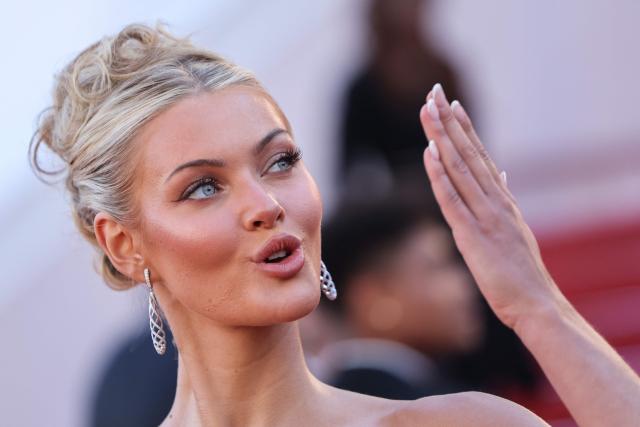 Danish model Victoria Kjaer Theilvig arrives for the screening of the film "Karma" at the 79th edition of the Cannes Film Festival in Cannes, southern France on May 15, 2026. (Photo by Thibaud MORITZ / AFP)