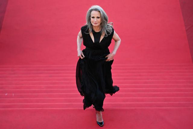 US actress Andie Macdowell arrives for the screening of the film "Karma" at the 79th edition of the Cannes Film Festival in Cannes, southern France on May 15, 2026. (Photo by Antonin THUILLIER / AFP)