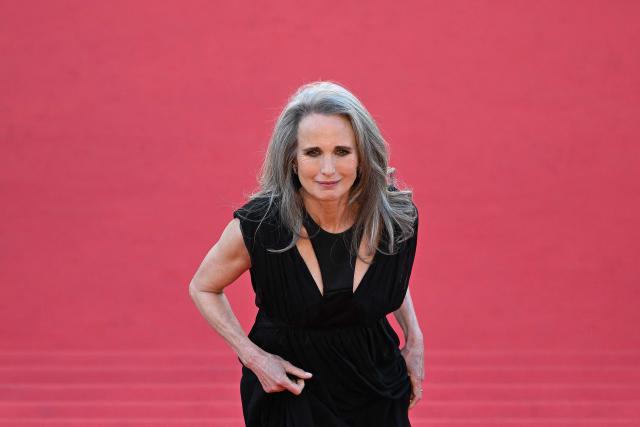 US actress Andie Macdowell arrives for the screening of the film "Karma" at the 79th edition of the Cannes Film Festival in Cannes, southern France on May 15, 2026. (Photo by Antonin THUILLIER / AFP)