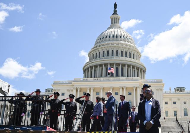 US Vice President JD Vance (R) arrives for the annual National Peace Officers' Memorial Service outside the US Capitol in Washington, DC, on May 15, 2026. The annual event honors law enforcement officers who died in the line of duty. (Photo by Alex WROBLEWSKI / AFP)