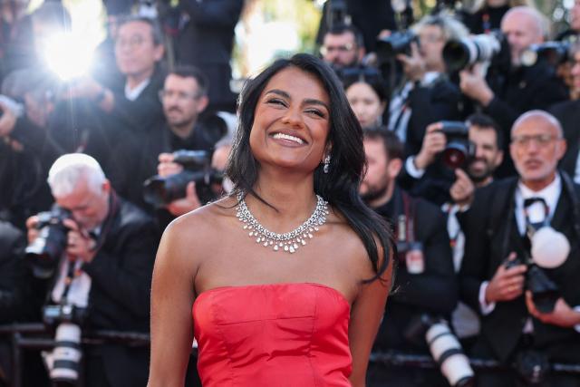 British actress Simone Ashley arrives for the screening of the film "Karma" at the 79th edition of the Cannes Film Festival in Cannes, southern France on May 15, 2026. (Photo by Thibaud MORITZ / AFP)
