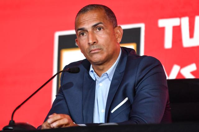 Head coach of Tunisia’s national football team Sabri Lamouchi holds a press conference in Tunis on May 15, 2026, ahead of the 2026 FIFA World Cup. Lamouchi announced the list of players who will participate in the World Cup. (Photo by FETHI BELAID / AFP)
