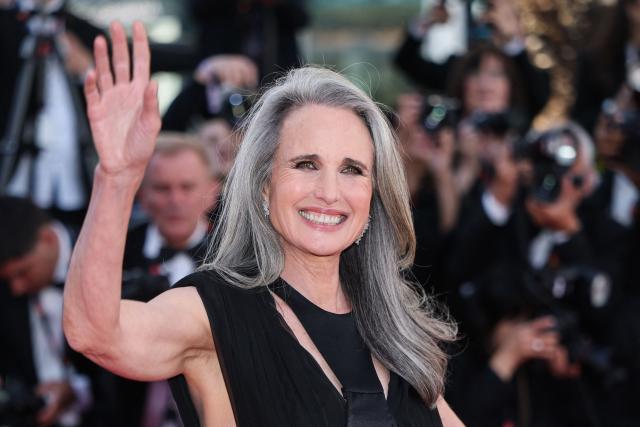 US actress Andie Macdowell arrives for the screening of the film "Karma" at the 79th edition of the Cannes Film Festival in Cannes, southern France on May 15, 2026. (Photo by Sameer AL-DOUMY / AFP)