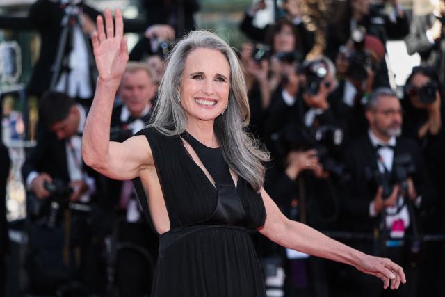 US actress Andie Macdowell arrives for the screening of the film "Karma" at the 79th edition of the Cannes Film Festival in Cannes, southern France on May 15, 2026. (Photo by Sameer AL-DOUMY / AFP)
