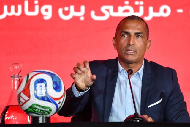 Head coach of Tunisia’s national football team Sabri Lamouchi speaks during a press conference in Tunis on May 15, 2026, ahead of the 2026 FIFA World Cup. Lamouchi announced the list of players who will participate in the World Cup. (Photo by FETHI BELAID / AFP)