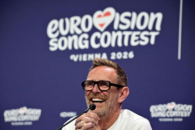 Director of the Eurovision Song Contest (ESC) by the European Broadcasting Union (EBU) Martin Green gives a press statement in Vienna, Austria on May 15, 2026, prior to the dress rehearsal for the ESC grand finale. (Photo by Tobias SCHWARZ / AFP)