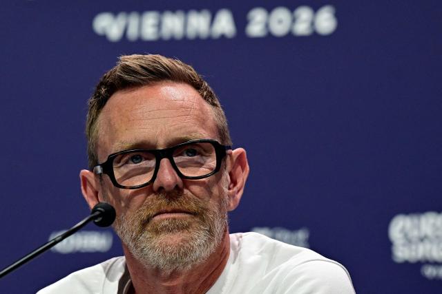 Director of the Eurovision Song Contest (ESC) by the European Broadcasting Union (EBU) Martin Green gives a press statement in Vienna, Austria on May 15, 2026, prior to the dress rehearsal for the ESC grand finale. (Photo by Tobias SCHWARZ / AFP)