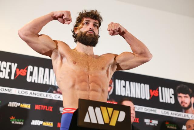 US Mixed Martial Arts (MMA) fighter Kenneth Cross weighs in during the official weigh-in ahead of the Most Valuable Promotions (MVP) and Netflix Professional MMA fight in Manhattan Beach, California on May 15, 2026. (Photo by Patrick T. Fallon / AFP)