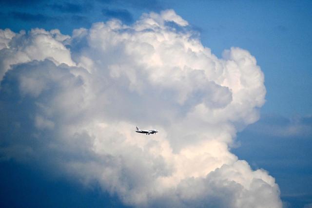 An Airbus A319-111 aircraft by Belgian airline Brussels airlines prepares to land at the Frankfurt International Airport, Frankfurt am Main, western Germany, on May 15, 2026.  (Photo by Kirill KUDRYAVTSEV / AFP)